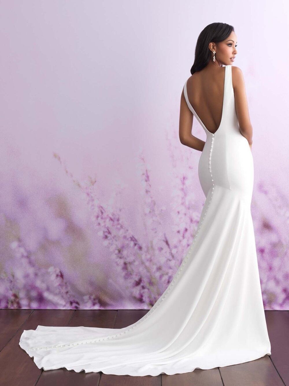 NEW Allure Romance 3101 Wedding Dress White V Neck Low back Buttons Train Small